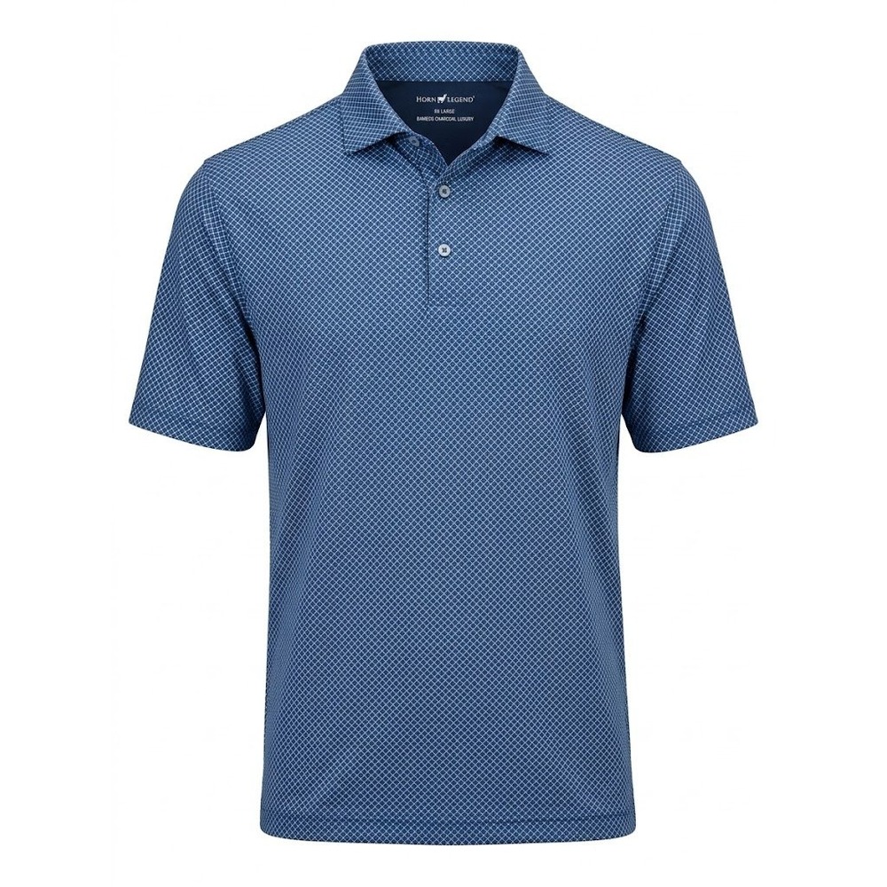 Horn Legend Mens 2XL Blue Bamboo Charcoal Luxury Geometric Golf Polo Shirt